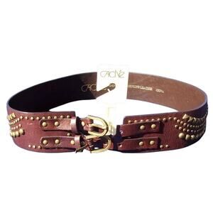 Cache Espresso Leather Nail Head Grommets Belt Buckles Pant New Matches Top $98